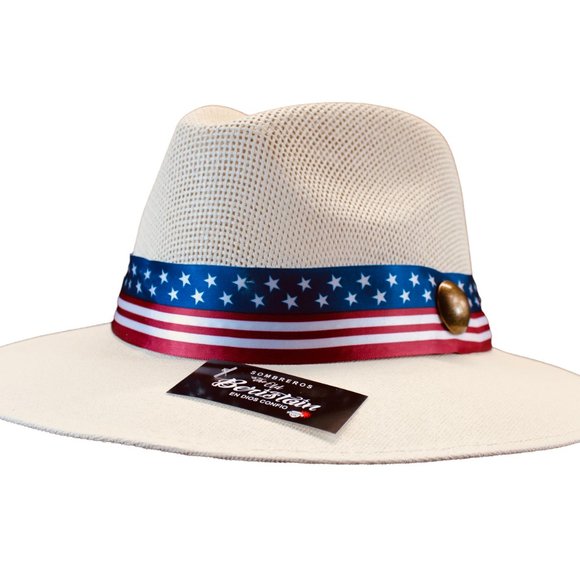 Beige Panama Hat Beristain size Medium Men & Women NEW, 4th of July, USA Flag - Picture 5 of 6